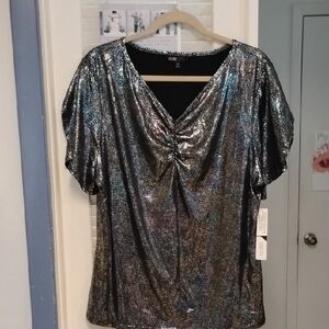 LuLaRoe "Mary" 2XL Shimmering Soft Black Blouse Tulip Sleeves